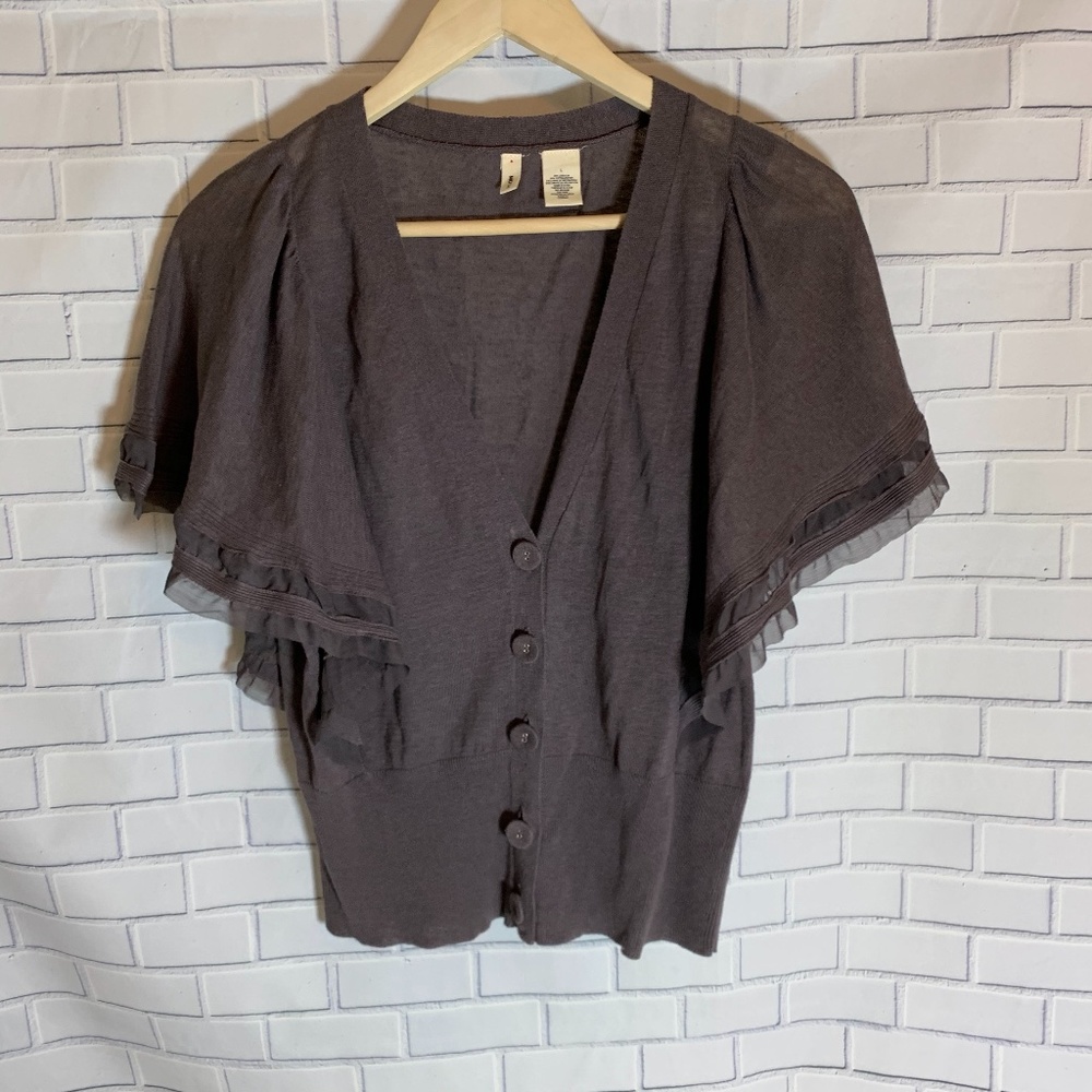 Anthro Moth Taupe Brown Flutter Sleeve Top Sz L